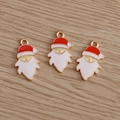 Three Santa Claus alloy enamel charms with red white and gold finish for jewelry making - 10 Pieces Pack / Bearded Santa Claus