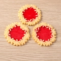 Three pieces of faux cream biscuits with red jam center resin charms for DIY craft projects - Red Jam Biscuit Style / Set of 4