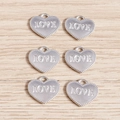 Silver alloy hollow heart pendants with LOVE engraving and dotted edging in 3x2 layout - Engraved Heart Style / 30Pcs Pack / Silver