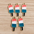 Three-color popsicle charms in pink white and teal enamel with golden metal plating - Colorful