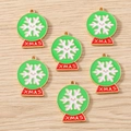 Set of 6 Christmas snowflake globe charms with green enamel and XMAS red base for DIY crafts - XMAS Snow Globe (2404)