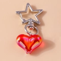 Portachiavi a cuore con perla in resina sfumata arancione e gancio a stella argento - Cuore Rosso