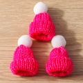 Miniature pink knitted Christmas hat pendants for DIY jewelry and crafts making - 10 Pieces/Pack / Rose Red