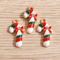 Christmas candy cane pendants with red bow and rhinestone for DIY jewelry making - 10 Pieces Pack / Christmas Candy Cane