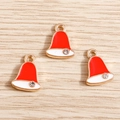 Detailed close-up of three red and white enamel Christmas hat metal charms with a single crystal - 10 Pieces Pack / Christmas Bell