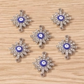 Detail of silver evil eye connectors with rhinestones for DIY jewelry making - Sun Eye / 10 Pieces Pack