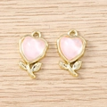 Pendenti a fiore di cuore dorati con petali rosa traslucidi per creazione gioielli - Oro Rosa