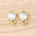 Set di 5 ciondoli a cuore e fiori colorati con bordi dorati per creazione gioielli fai da te - Oro Blu