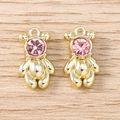Golden bear charm pendants with pink round crystals for DIY jewelry making - Gold Pink