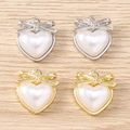 Bow heart pearl pendant charms in gold and silver frames for DIY jewelry making - Multicolor