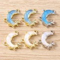 Detailed close-up of crescent moon and star charms with pearlescent resin for DIY jewelry - Double-hanging Loop Style / 5 Pieces / Multicolor