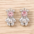 DIY Bären Anhänger mit rosa Kristallsteinen für Halsketten und Armbänder im 5er Set - Silberrosa