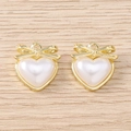 5pcs heart bowknot pearl charms with gold metal frame for DIY jewelry making - Gold