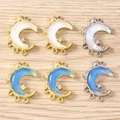 Detailed view of multi-loop crescent moon charms with shell inlay and crystal accents - Multi-hanging Loop Style / 5 Pieces / Multicolor