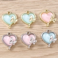 Pendentifs cœur DIY avec breloques papillon en or et argent pour créer des bijoux - Multicolore