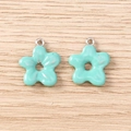 Macro shot of mint green enamel flower pendants on wood for DIY jewelry making - 5 Pieces / Lake Blue