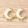 Detailed macro view of moon and star charms with gold frame and pearlescent inlay - Double-hanging Loop Style / 5 Pieces / Gold White