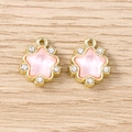 Pendentifs étoile dorés avec gemme rose et zircons blancs pour bijoux DIY créatifs - 5 Pièces / Or Rose
