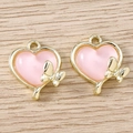 Pink heart pendants with gold butterfly charms and cat-eye luster for DIY jewelry - Gold Pink