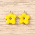 Detail showing two yellow flower charms with glossy finish for DIY jewelry crafting - 5 Pieces / Yellow