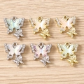 Macro detail of layered rhinestone butterfly charms for jewelry making in gold and silver - Double Butterfly / 5 Pieces / Multicolor