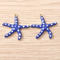 Zeester bedeltjes van blauw emaille met witte stippen en gouden rand voor sieraden - Goud Donkerblauw Zeester
