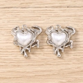 Silver liquid lava heart charms with pearl center for DIY jewelry making and crafts - 5 Pieces / Silver