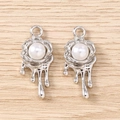 Y2K sweet flower pendants with pearls and liquid metal effect for DIY jewelry making - 5 Pieces / Silver