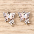 Detail of silver butterfly pendants with white rhinestones and iridescent opal effect - Double Butterfly / 5 Pieces / Silver Pink