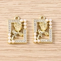 Detail of golden rectangle rose pendants with pearls and rhinestones for DIY jewelry - Square Artificial Pearl Tulip - Gold / 5 Pieces