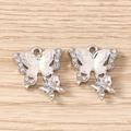 Macro detail of rhinestone butterfly pendant with iridescent center for jewelry making - Double Butterfly / 5 Pieces / Silver