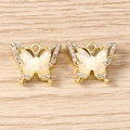 Macro detail of rhinestone butterfly pendant charms with resin rose for DIY jewelry - Rose Butterfly / 5 Pieces / Gold White
