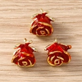Detailed macro view of three red enamel rose flower pendants with gold plated edges - Large Rose (Gold) / 5 Pieces