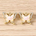 Detail of butterfly charms with pink rose and rhinestones for DIY jewelry making - Rose Butterfly / 5 Pieces / Gold Pink