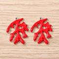 Rode koraaltak emaille hangers met goudlegering basis voor sieraden maken, set van 2 - Zilver Rood Groot Koraal