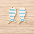 Blauw en wit gestreepte walvisbedels met gouden rand voor DIY sieraden maken - Goud Blauw Gestreepte Vis