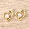 Detail of gold hammered heart charms with white pearls for DIY jewelry making - Irregular Heart / 5 Pieces / Gold
