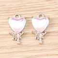 Macro detail of liquid heart pendant with iridescent finish and silver metal frame - Silver