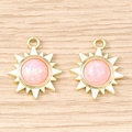 Lot de 5 pendentifs tournesol colorés en alliage doré avec centre pailleté rose - Or Rose