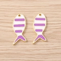 Paars-wit gestreepte vishanger van legering met gouden afwerking voor DIY-sieraden - Goud Paars Gestreepte Vis