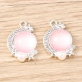 Detail of silver moon pendants with pink cat eye stone and rhinestones for DIY jewelry - Silver Base - Light Pink