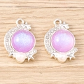 Detail of moon and star pendant with purple opal stone and rhinestone accents - Silver Base - Purple