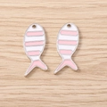 Roze en wit gestreepte visvormige emaille bedels met zilveren metalen randen voor sieraden - Zilver Roze Gestreepte Vis