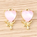Pink heart pendants with liquid gold metal finish for DIY jewelry necklaces and earrings - Gold Pink