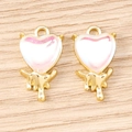 5Pcs pack of liquid heart pendants with gold plating and iridescent pink finish for DIY jewelry - Gold White