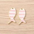 Roze en wit gestreepte vishanger met goudlegering voor doe-het-zelf sieraden - Goud Roze Gestreepte Vis