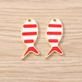 Emaille vis hanger met rood-witte strepen en gouden rand voor het maken van sieraden - Goud Rood Gestreepte Vis