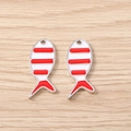 DIY vis hanger met wit emaille en rode strepen voor het maken van sieraden op hout - Zilver Rood Gestreepte Vis