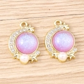 Detailed close-up of crescent moon charms with purple opal finish and faux pearls - Gold Base-Purple
