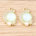 Macro view of gold moon charms with mint opal stones and pearl accents for DIY jewelry - Gold Base-Green